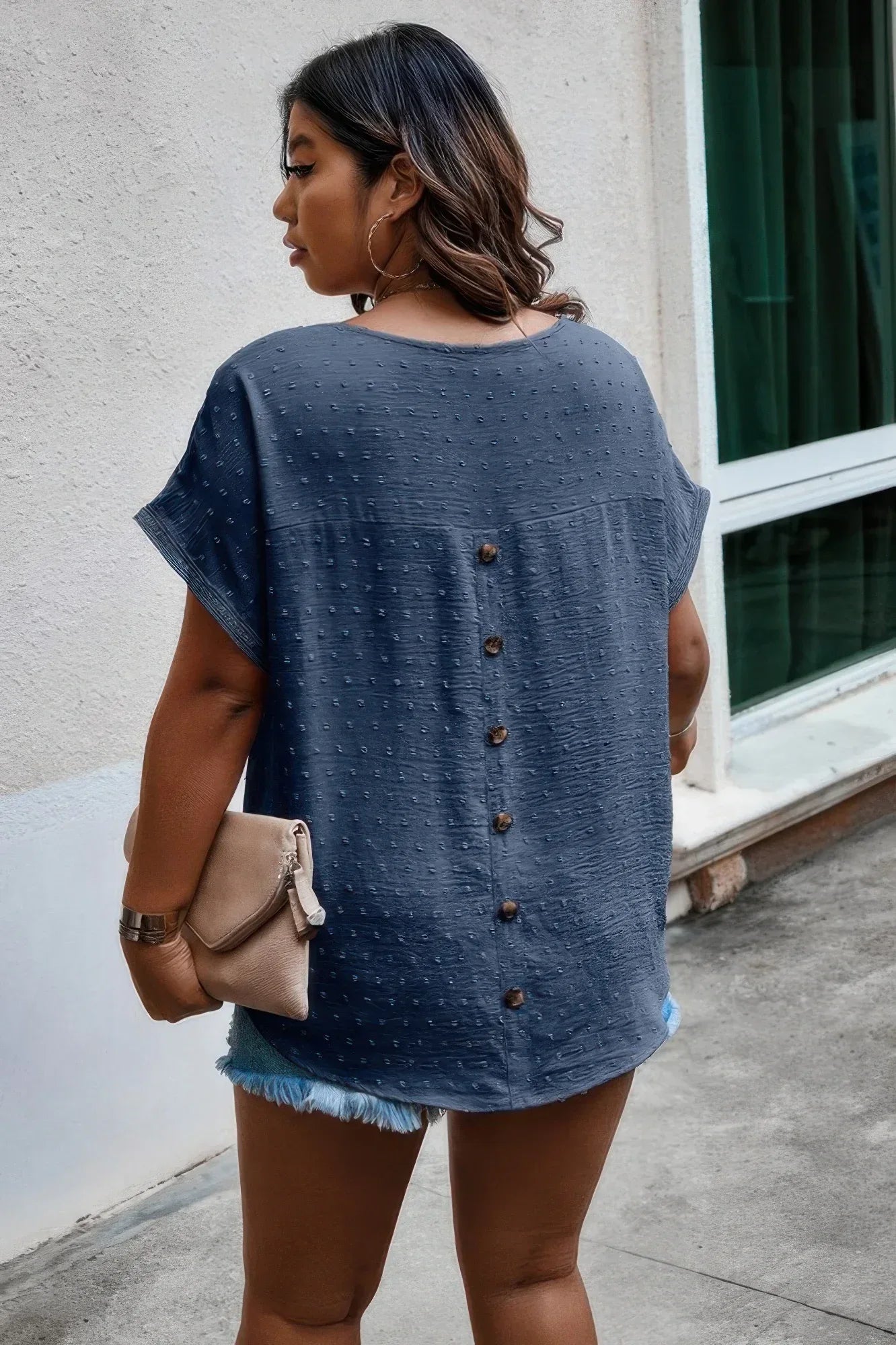 Plus Size Swiss Dot Solid Round Neck Loose Shirt | Mixtshop LLC