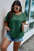 Plus Size Swiss Dot Solid Round Neck Loose Shirt | Mixtshop LLC