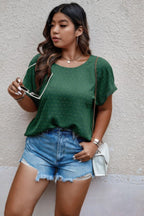 Plus Size Swiss Dot Solid Round Neck Loose Shirt | Mixtshop LLC