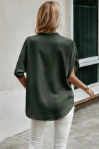 Notched Neck Solid Loose Fit Half Sleeve Blouse | Mixtshop LLC