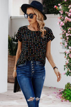 Scoop Neck Polka Dot Batwing Sleeve Blouse | Mixtshop LLC