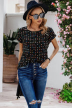 Scoop Neck Polka Dot Batwing Sleeve Blouse | Mixtshop LLC