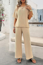 Two Pieces Outfits Knitted Crew Neck Button Set | Mixtshop LLC