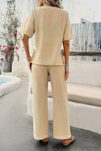 Two Pieces Outfits Knitted Crew Neck Button Set | Mixtshop LLC