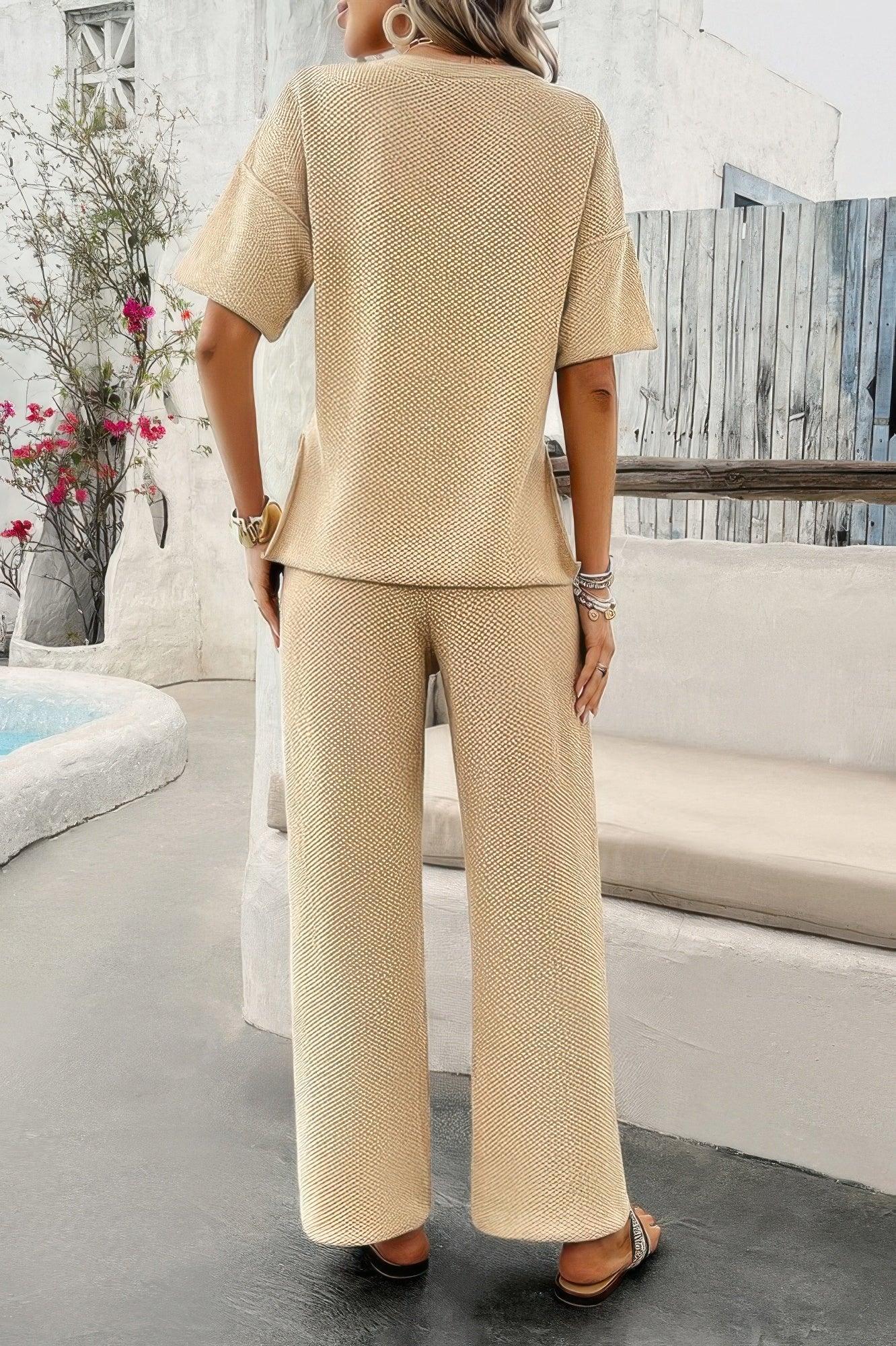 Two Pieces Outfits Knitted Crew Neck Button Set | Mixtshop LLC