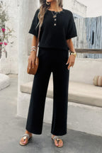 Two Pieces Outfits Knitted Crew Neck Button Set | Mixtshop LLC