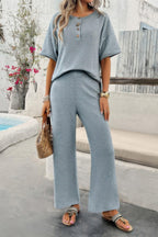 Two Pieces Outfits Knitted Crew Neck Button Set | Mixtshop LLC