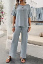 Two Pieces Outfits Knitted Crew Neck Button Set | Mixtshop LLC