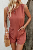 Solid Crewneck Sleeveless Loose Pockets Romper | Mixtshop LLC