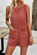 Solid Crewneck Sleeveless Loose Pockets Romper | Mixtshop LLC