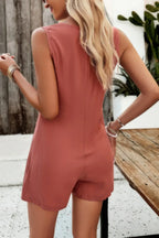 Solid Crewneck Sleeveless Loose Pockets Romper | Mixtshop LLC
