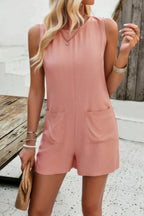 Solid Crewneck Sleeveless Loose Pockets Romper | Mixtshop LLC