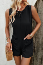 Solid Crewneck Sleeveless Loose Pockets Romper | Mixtshop LLC