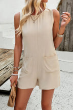 Solid Crewneck Sleeveless Loose Pockets Romper | Mixtshop LLC