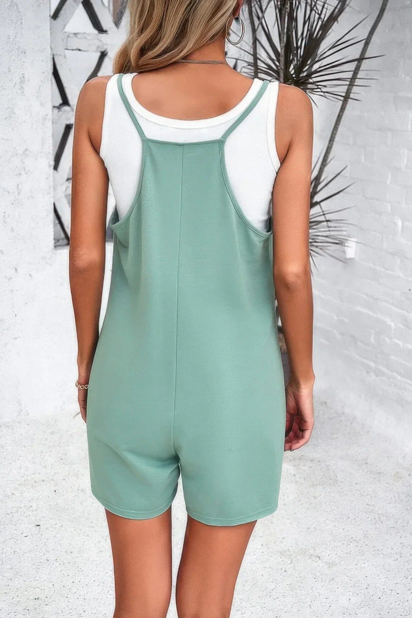 Scoop Neck Spaghetti Straps Loose Fit Solid Romper | Mixtshop LLC