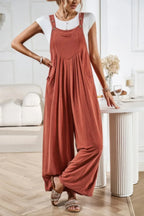 Button Detail Wide Leg Overall Pockets Jumpsuit | Mixtshop LLC