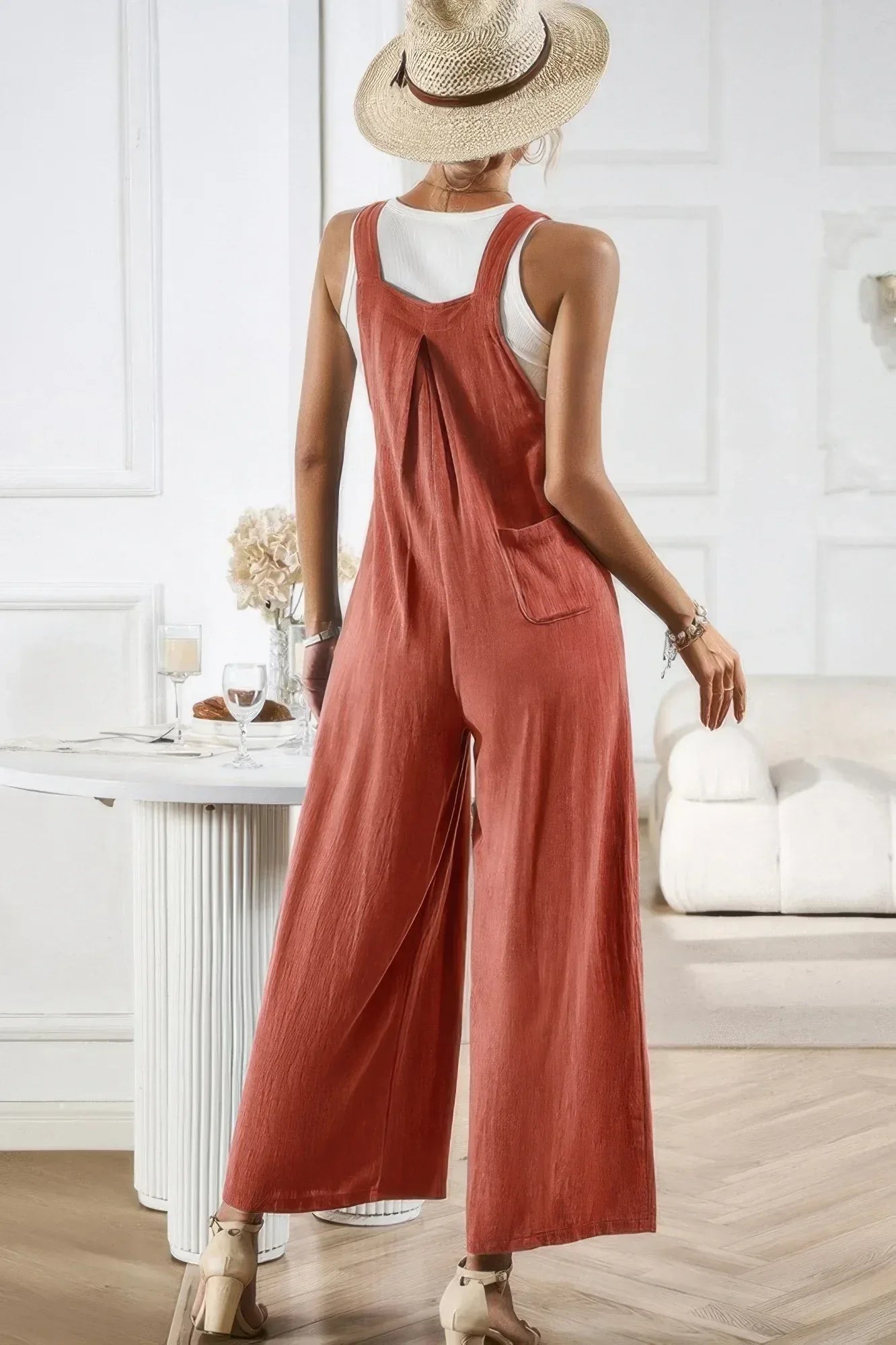 Button Detail Wide Leg Overall Pockets Jumpsuit | Mixtshop LLC
