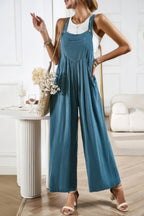 Button Detail Wide Leg Overall Pockets Jumpsuit | Mixtshop LLC