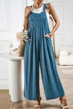 Button Detail Wide Leg Overall Pockets Jumpsuit | Mixtshop LLC