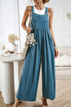 Button Detail Wide Leg Overall Pockets Jumpsuit | Mixtshop LLC