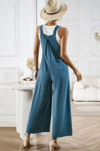 Button Detail Wide Leg Overall Pockets Jumpsuit | Mixtshop LLC