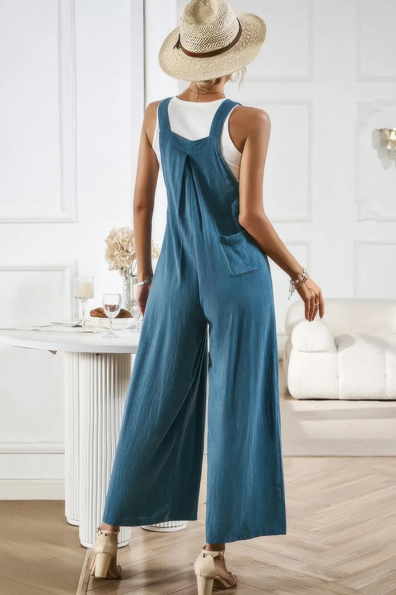 Button Detail Wide Leg Overall Pockets Jumpsuit | Mixtshop LLC