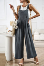 Button Detail Wide Leg Overall Pockets Jumpsuit | Mixtshop LLC