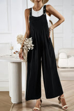 Button Detail Wide Leg Overall Pockets Jumpsuit | Mixtshop LLC