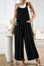 Button Detail Wide Leg Overall Pockets Jumpsuit | Mixtshop LLC