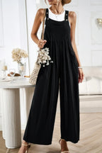 Button Detail Wide Leg Overall Pockets Jumpsuit | Mixtshop LLC