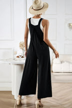 Button Detail Wide Leg Overall Pockets Jumpsuit | Mixtshop LLC