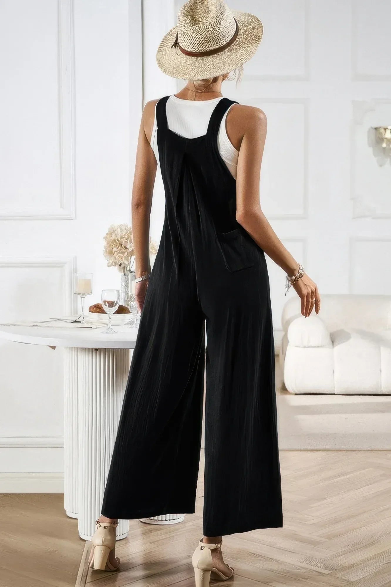 Button Detail Wide Leg Overall Pockets Jumpsuit | Mixtshop LLC