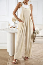 Button Detail Wide Leg Overall Pockets Jumpsuit | Mixtshop LLC