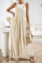 Button Detail Wide Leg Overall Pockets Jumpsuit | Mixtshop LLC