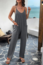 Pocketed Spaghetti Strap Loose Sleeveless Jumpsuit | Mixtshop LLC