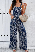 Geo Print Smocked Sleeveless Pockets Jumpsuit | Mixtshop LLC