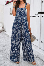 Geo Print Smocked Sleeveless Pockets Jumpsuit | Mixtshop LLC