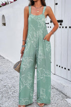 Geo Print Smocked Sleeveless Pockets Jumpsuit | Mixtshop LLC