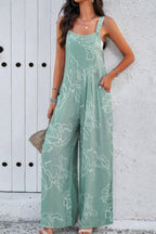 Geo Print Smocked Sleeveless Pockets Jumpsuit | Mixtshop LLC