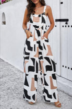 Geo Print Smocked Sleeveless Pockets Jumpsuit | Mixtshop LLC