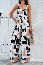 Geo Print Smocked Sleeveless Pockets Jumpsuit | Mixtshop LLC