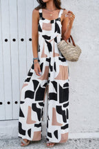 Geo Print Smocked Sleeveless Pockets Jumpsuit | Mixtshop LLC