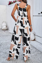 Geo Print Smocked Sleeveless Pockets Jumpsuit | Mixtshop LLC