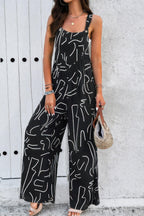 Geo Print Smocked Sleeveless Pockets Jumpsuit | Mixtshop LLC