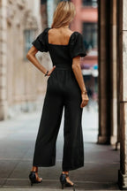Square Neck Puff Sleeve Belted Fit Jumpsuit | Mixtshop LLC