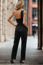 Solid One Slash Shoulder Ruched Sleeveless Jumpsuit | Mixtshop LLC