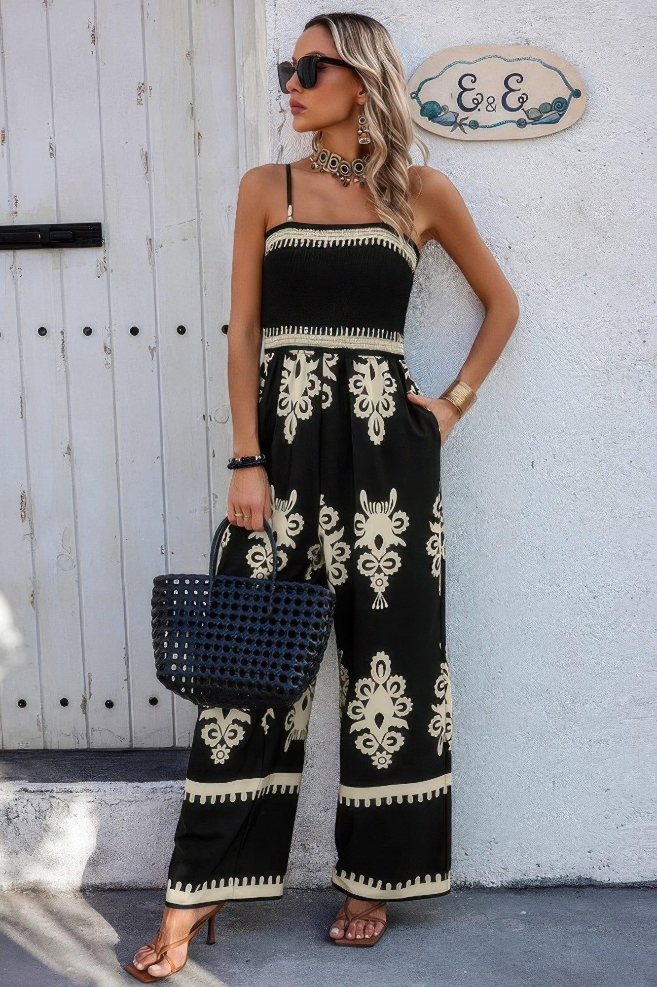 Geo Print Off Shoulder High Waist Fit Jumpsuit Secondary image