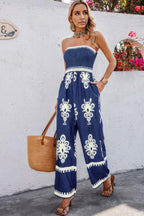 Geo Print Off Shoulder High Waist Fit Jumpsuit | Mixtshop LLC