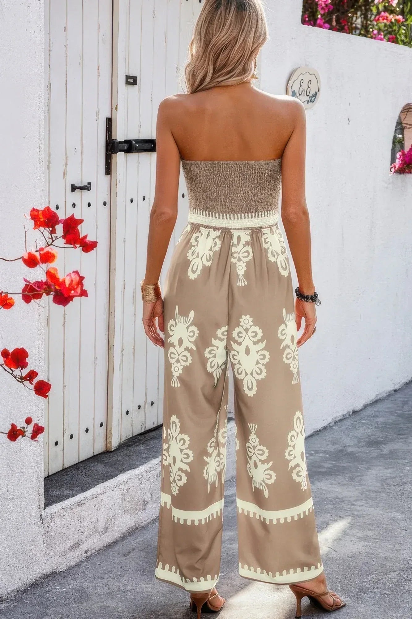 Geo Print Off Shoulder High Waist Fit Jumpsuit | Mixtshop LLC