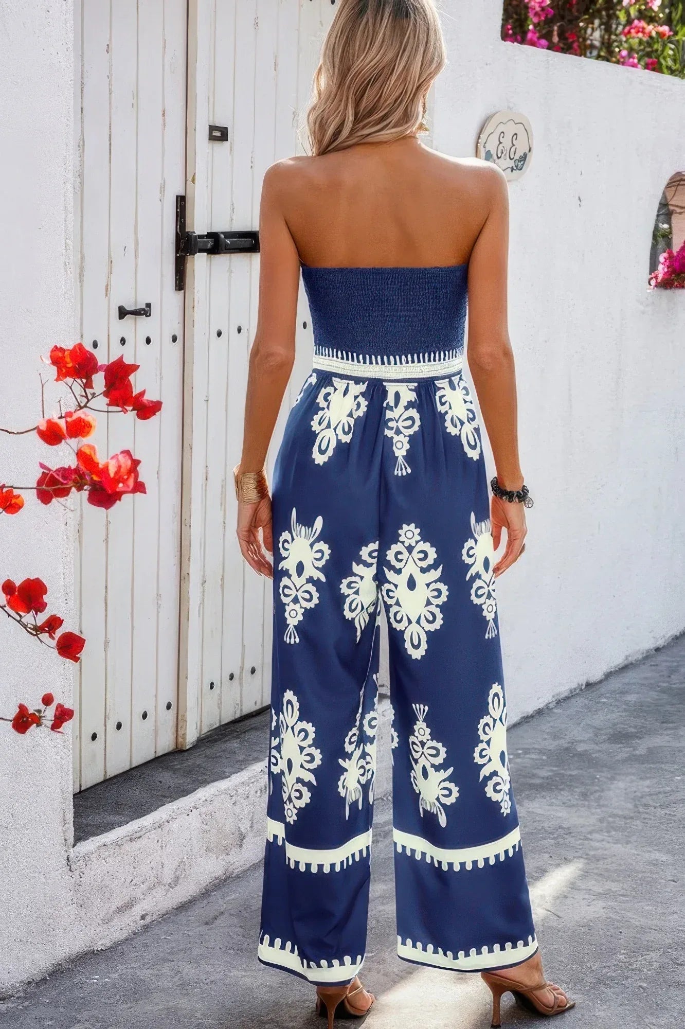 Geo Print Off Shoulder High Waist Fit Jumpsuit | Mixtshop LLC